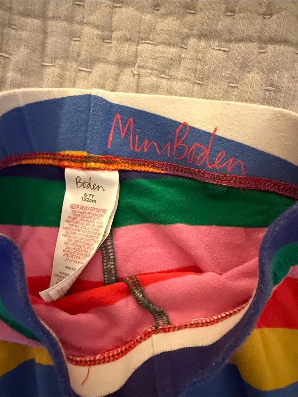 Mini Boden Girls' Rainbow Stripe & Navy Holiday Appliqué Leggings (size 6)
